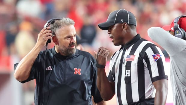 Matt Rhule and referee 2023 Nebraska football vs Northern Illinois